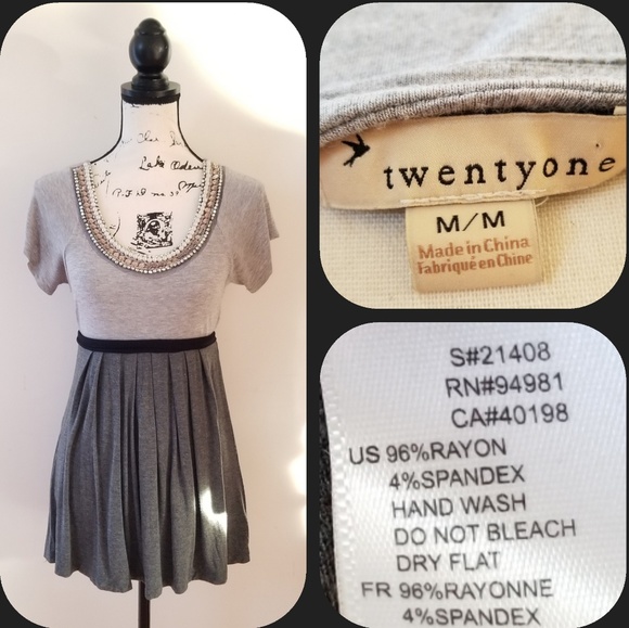 Twentyone gray/gray beaded tie back t-shirt top - Picture 4 of 8